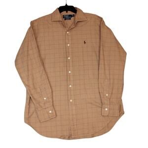 Polo Ralph Lauren Men's Brown Plaid Long Sleeve Logo Button Up‎ Shirt Large